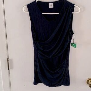 CAbi navy sleeveless knit top with draping Size Medium